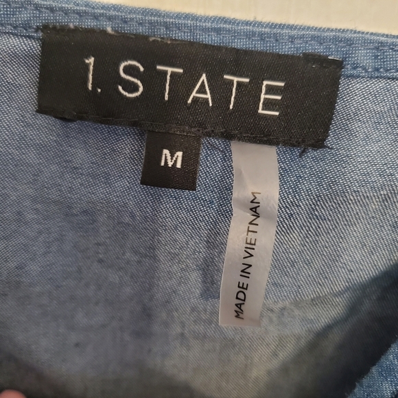 1.State Women's Blue Ruffled Strap Short Mini Dress, Size Medium - Picture 9 of 13